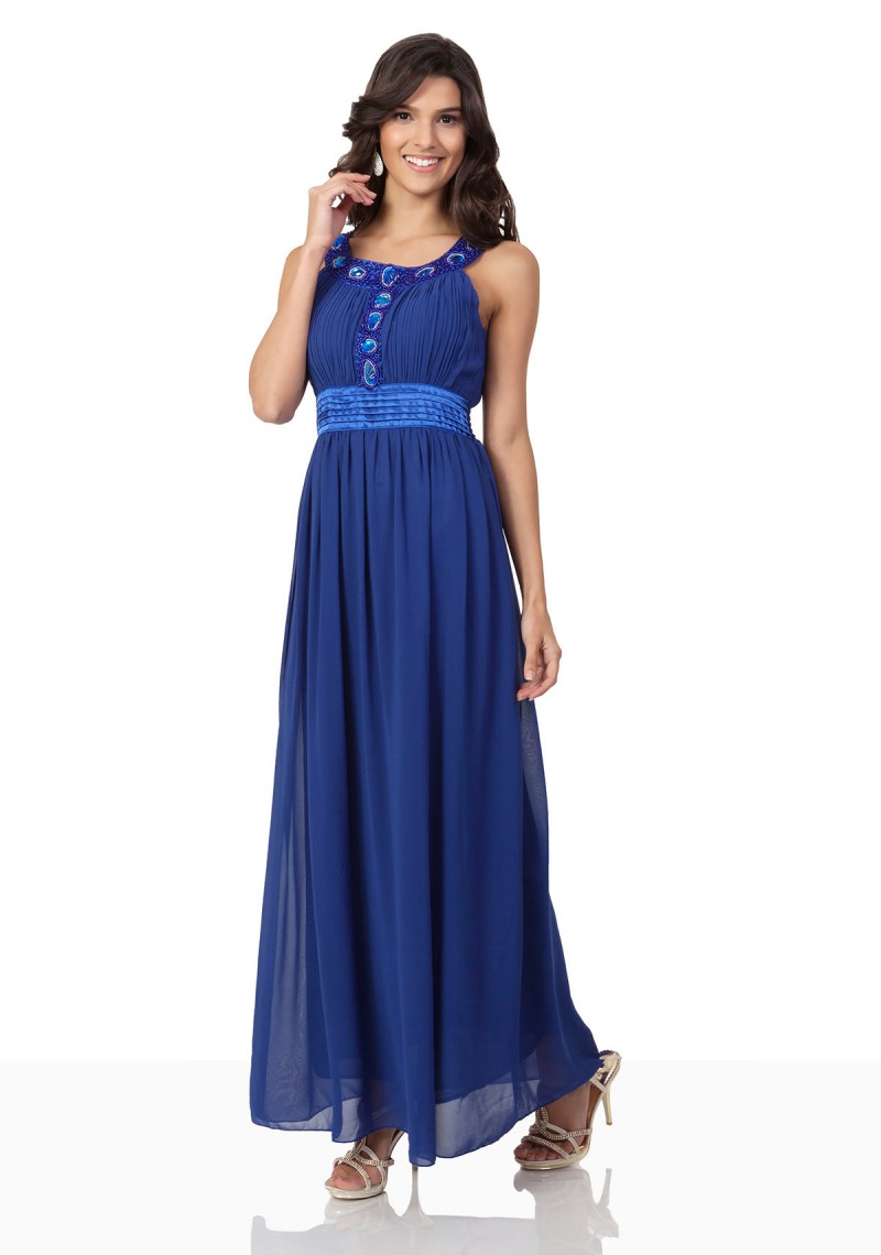Abendkleid in Blau mit Strassbesatz günstig bestellen