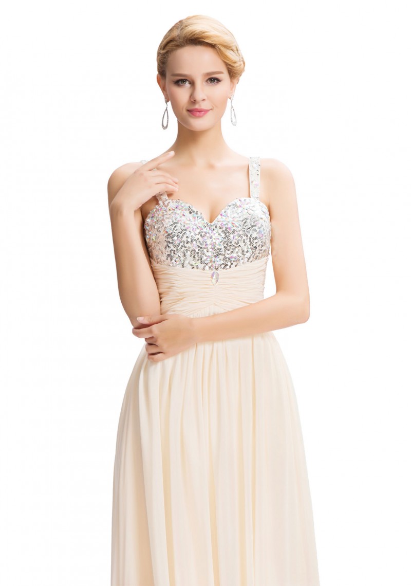 Bodenlanges Träger-Abendkleid in Creme-Beige Bodenlanges Träger-Abendkleid in Creme-Beige
